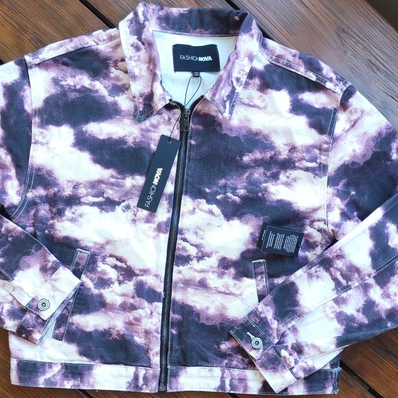 Fashion Nova Galaxy Dreams Purple Tie Dye Denim Jacket Full Zip Boho Size Medium - Picture 7 of 9